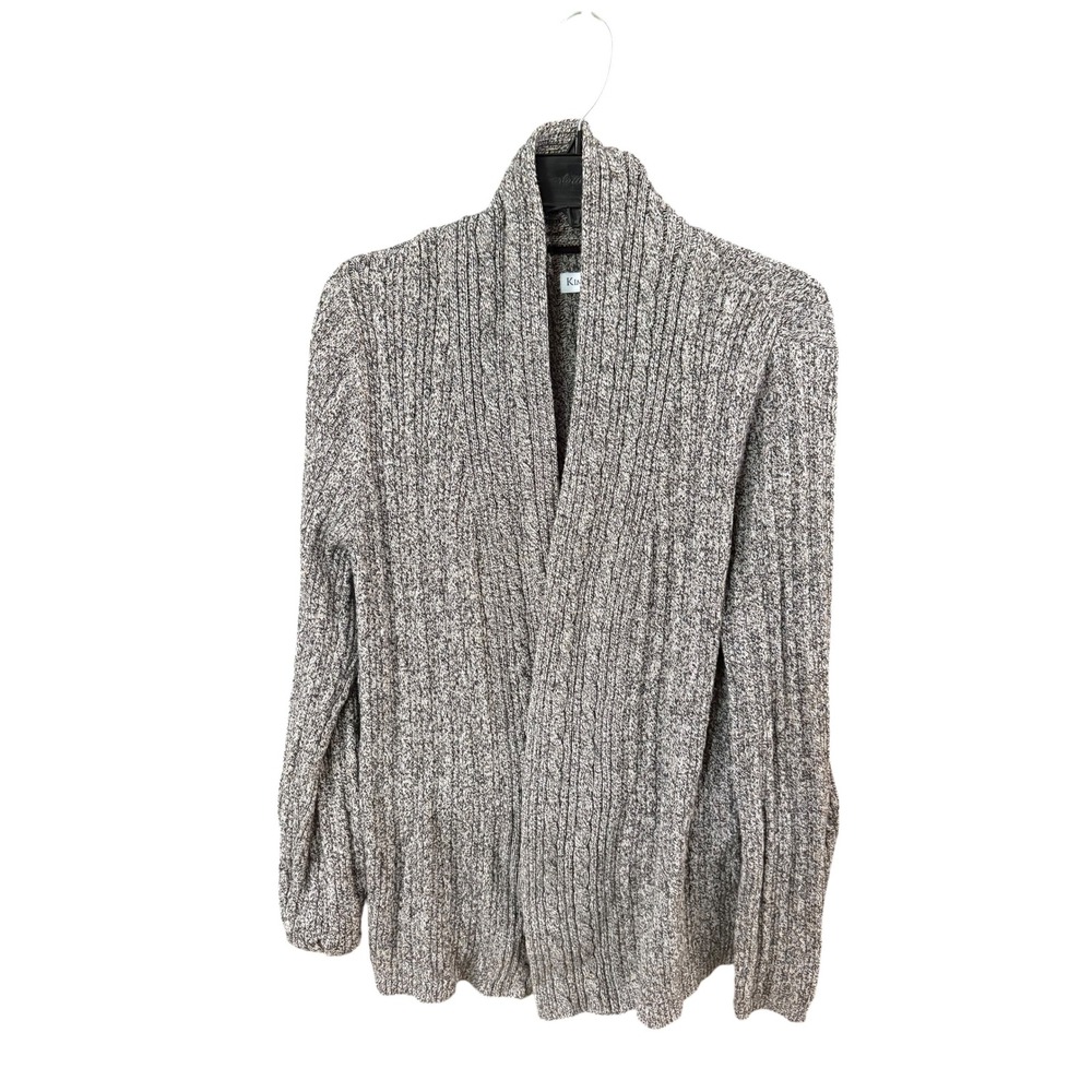 Kim Rogers Womens Large Gray Marled Ribbed Knit Shawl Collar Open Front Cardigan